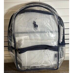 New Polo Ralph Lauren Backpack Pony Clear & Navy Blue Waterproof NWT SCHOOL TRIP